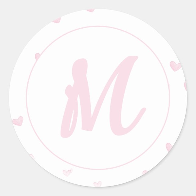 Sticker Rond Motif Coeur rose Fille Romantique Monogramme (Devant)