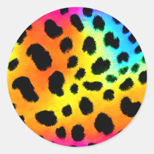 Sticker Rond Motif coloré Rainbow Cheetah sans couture