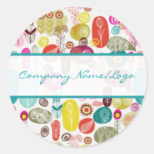 Sticker Rond Motif coloré simple main dessinée Fleurs rétro