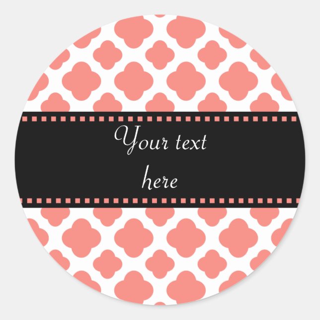 Sticker Rond Motif Coral Rose Quatrefoil (Devant)