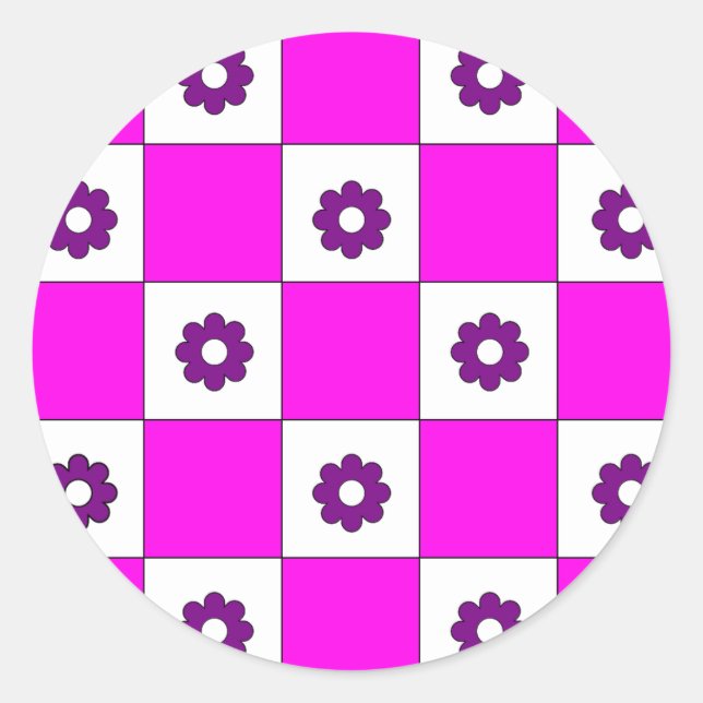 Sticker Rond Motif damier rose Chess Chess Checkerboard (Devant)