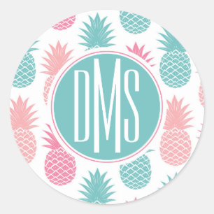 Sticker Rond Motif d'ananas vintage   Monogramme