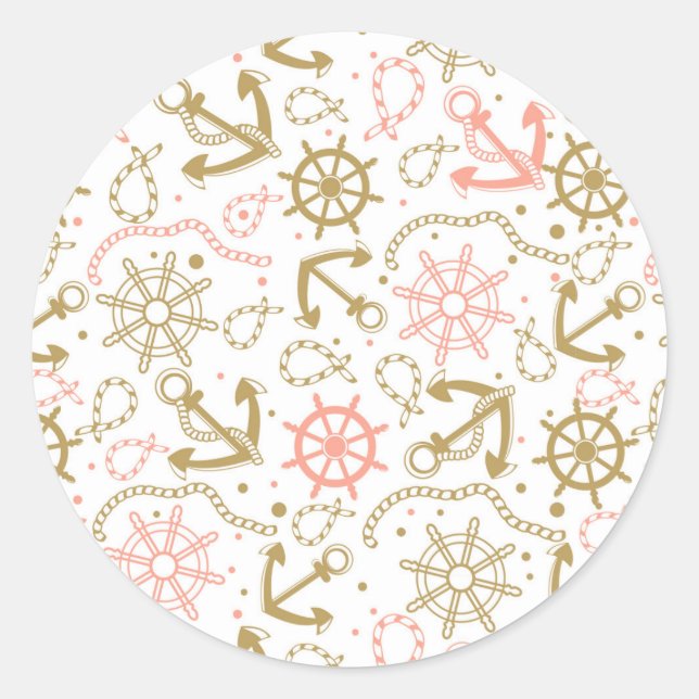 Sticker Rond Motif d'Ancres d'or (Devant)