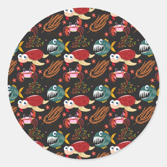 Sticker Rond Motif d'animaux aquatiques | vie sous-marine en me (Devant)