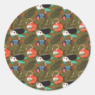 Sticker Rond Motif d'animaux aquatiques vie sous-marine en me