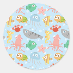 Sticker Rond Motif d'animaux sous-marins mignons et colorés
