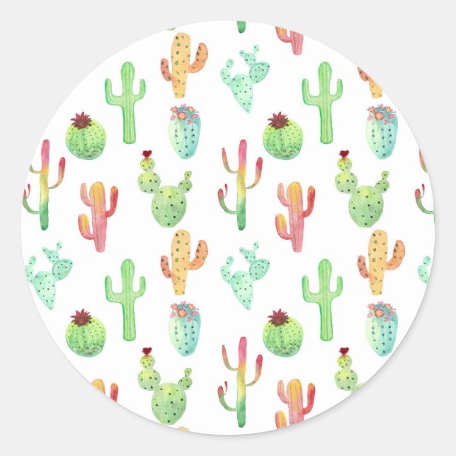 Sticker Rond Motif d'aquarelle Cactus Pastel (Devant)