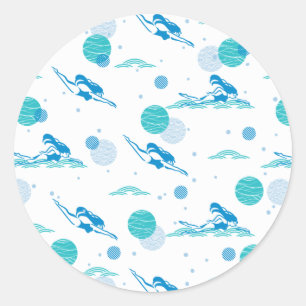 Sticker Rond Motif d'art de nager