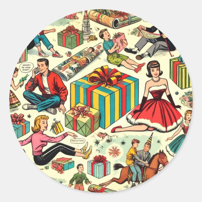 Sticker Rond Motif de bandes dessinées de papier à envelopper (Devant)