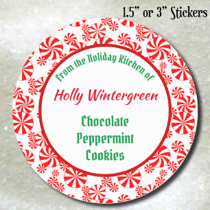 Sticker Rond Motif de bonbons à la menthe poivrée rouge et blan