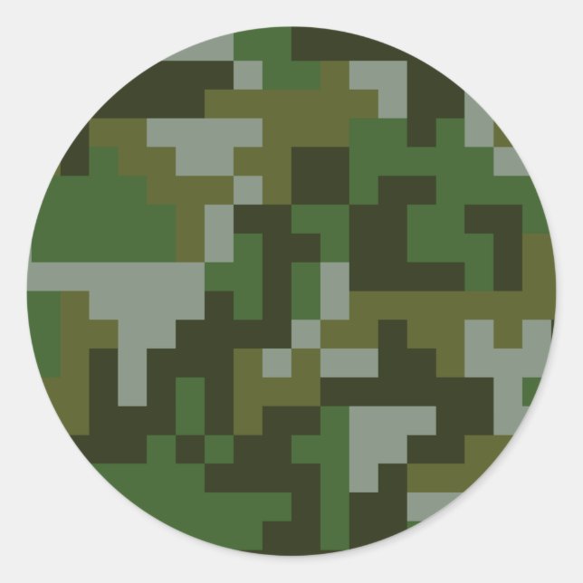 Sticker Rond Motif de Camouflage Pixel Woodland (Devant)