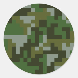 Sticker Rond Motif de Camouflage Pixel Woodland