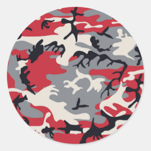 Sticker Rond Motif de Camouflage rouge gris