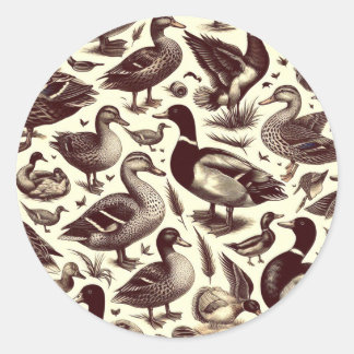 Sticker Rond Motif de canard vintage et d'oie