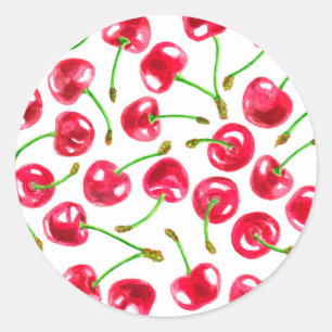 Sticker Rond Motif de cerises d'aquarelle