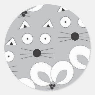 Sticker Rond Motif de chat et souris gris