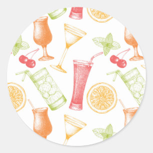 Sticker Rond Motif de cocktails esquissé