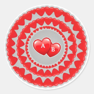 Sticker Rond Motif de cœurs romantiques