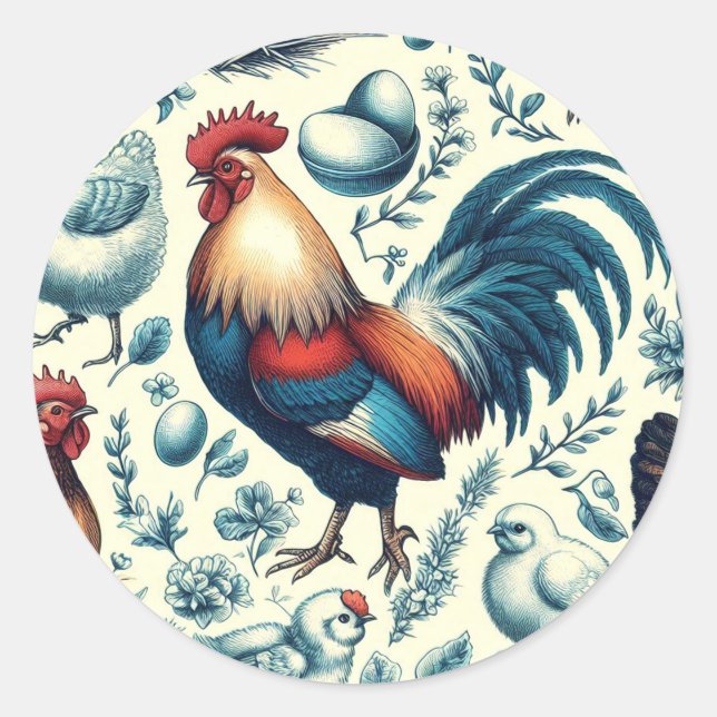 Sticker Rond Motif de coq de ferme Retro (Devant)