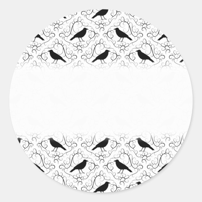 Sticker Rond Motif de corbeau noir et blanc. (Devant)