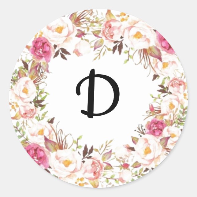 Sticker Rond Motif de couronnes florales rose et blanc (Devant)