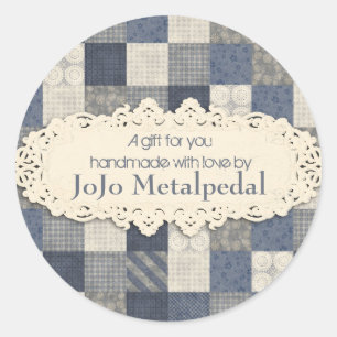 Sticker Rond Motif de courtepointe crème bleu Faux denim