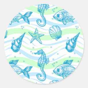 Sticker Rond Motif de croquis marine