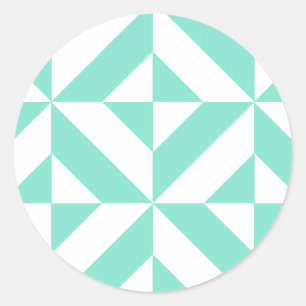 Sticker Rond Motif de cube géométrique vert Seafoam