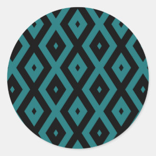 Sticker Rond motif de diamants turquoise et noir