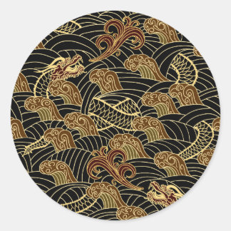 Sticker Rond Motif de dragon de mer Oriental