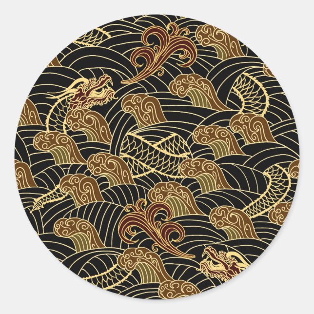 Sticker Rond Motif de dragon de mer Oriental (Devant)