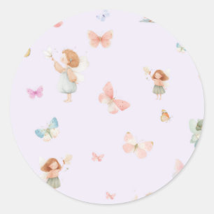 Sticker Rond Motif de fée pastel, design de papillon mignon pou