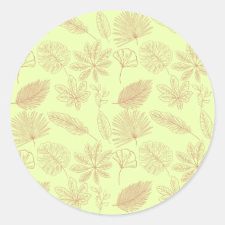 Sticker Rond Motif de feuilles vert pastel et beige