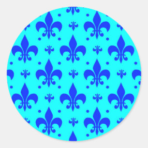 Sticker Rond Motif de fleur de lis bleu Design 