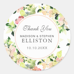 Sticker Rond Motif de fleurs d'aquarelle rose   MERCI