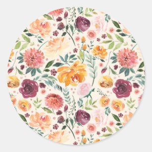Sticker Rond Motif de fleurs d'automne vintage