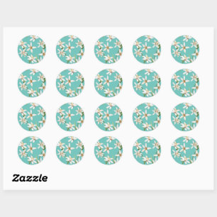 Sticker Rond Motif de fleurs de citron d'été sur turquoise