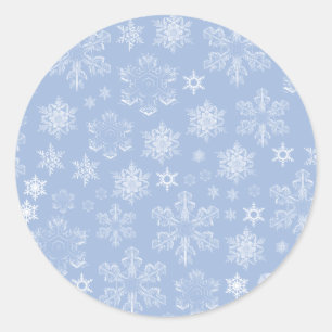 Sticker Rond Motif de flocon de neige, Flakes blancs, Neige, Hi