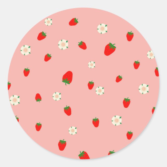 Sticker Rond Motif de fraises et de fleurs (Devant)