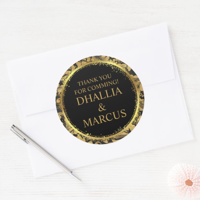 Sticker Rond Motif de goth noir et or (Enveloppe)