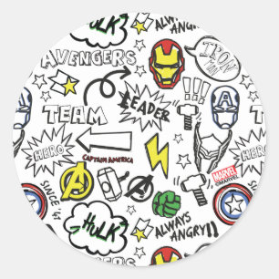 Sticker Rond Motif de gribouillage de symboles des Avengers