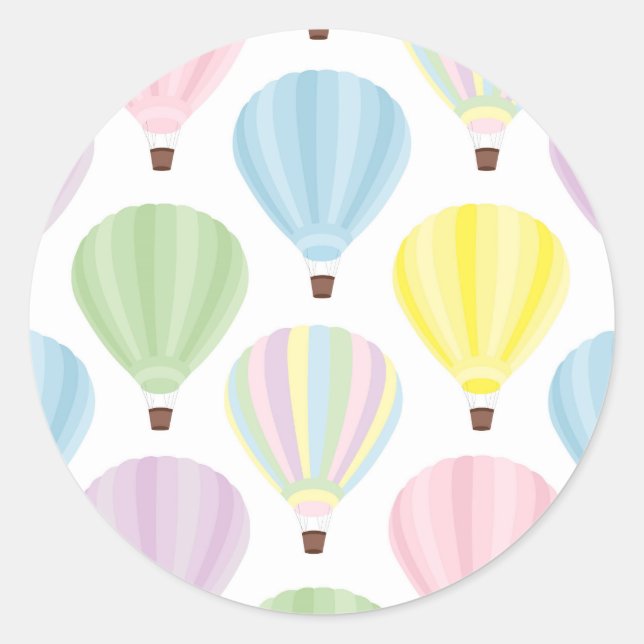 Sticker Rond Motif de Hot Air Balloon Pastel (Devant)