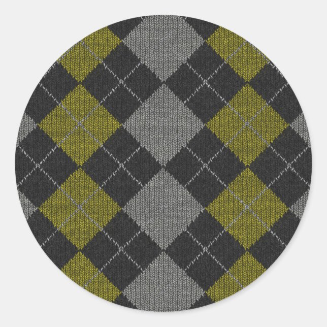 Sticker Rond Motif de Jacquard Knit jaune et gris (Devant)