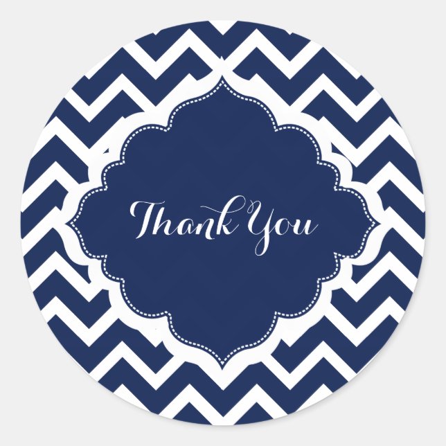 Sticker Rond Motif de la marine bleu et blanc Chevron Zigzag (Devant)