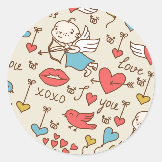 Sticker Rond Motif de la Saint Valentin avec Cupidon (Devant)
