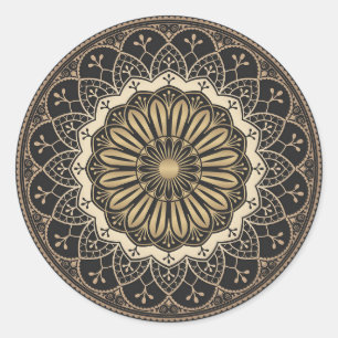 Sticker Rond Motif de mandala arabesque doré