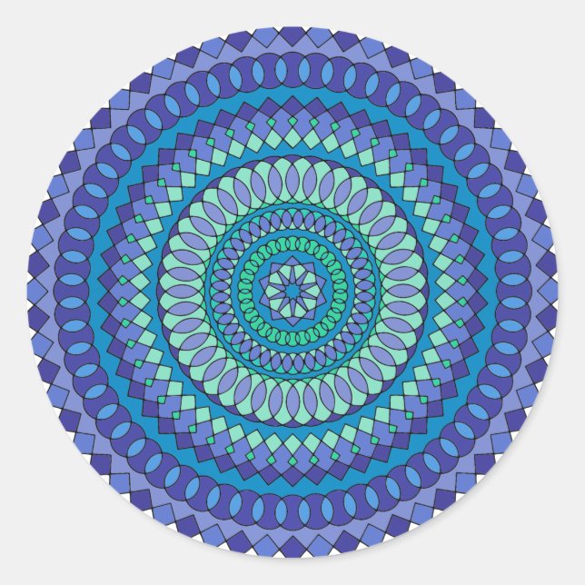 Sticker Rond Motif de mandala bleu turquoise et turquoise (Devant)