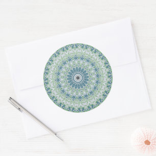 Sticker Rond Motif de mandala côtier bleu et vert de mer