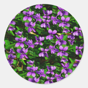 Sticker Rond Motif de mosaïque en bois de violet de fleur WI