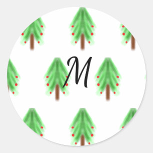 Sticker Rond Motif de Noël simple aquarelle ajouter monogramme